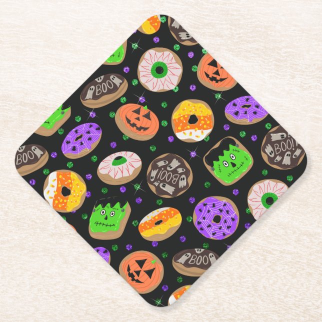 Cool Cute Glitter Confetti Donuts Halloween Paper Coaster (Front)