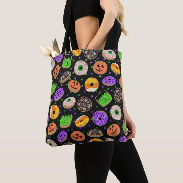Cool Cute Glitter Confetti Donuts Halloween Tote Bag (Close Up)