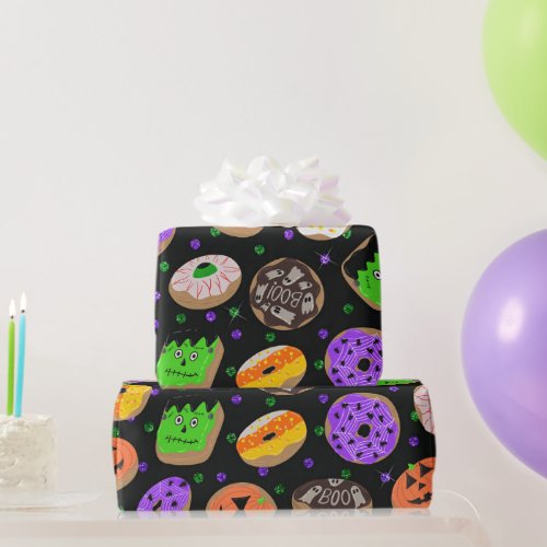 Cool Cute Glitter Confetti Donuts Halloween Wrapping Paper