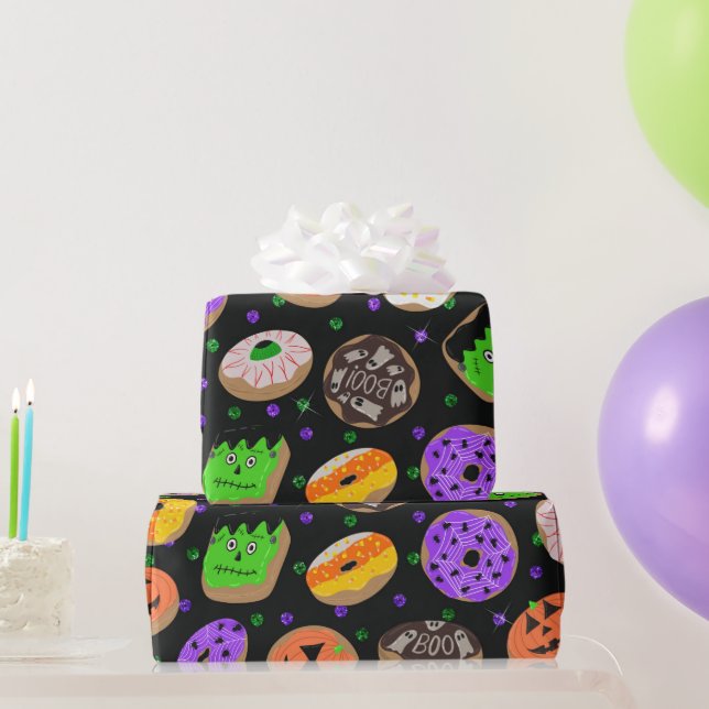 Cool Cute Glitter Confetti Donuts Halloween Wrapping Paper (Party Gifts)