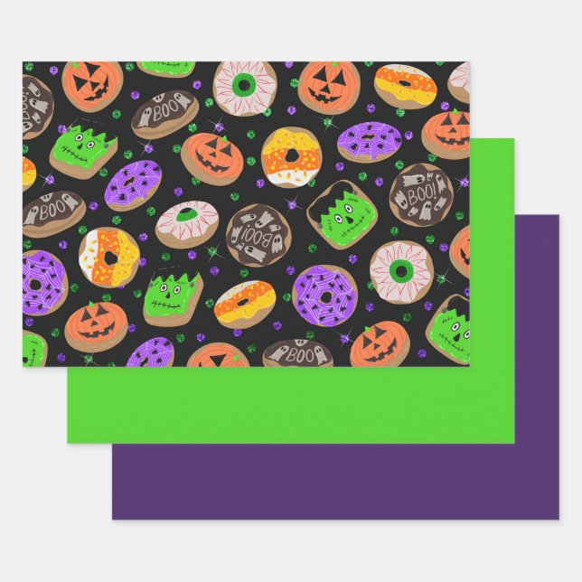Cool Cute Glitter Confetti Donuts Halloween Wrapping Paper Sheets (Set)