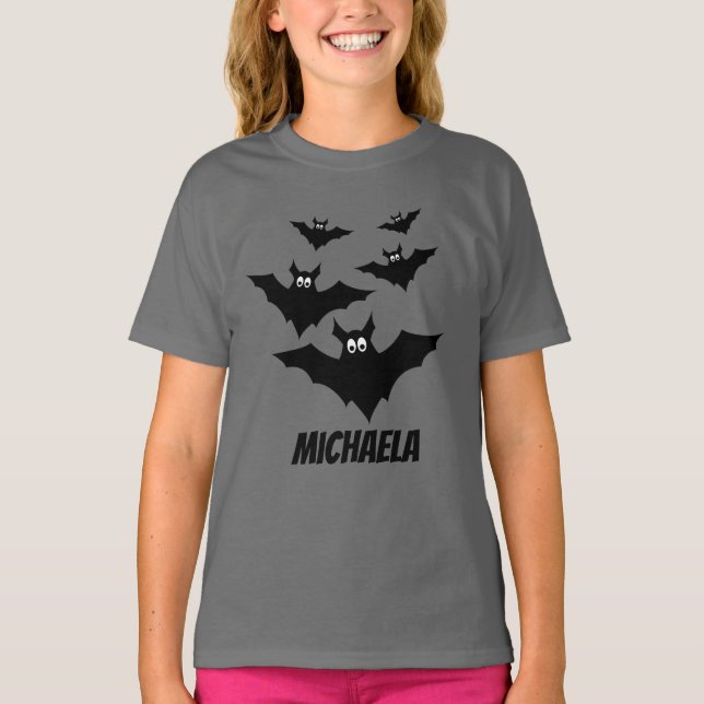 Cool cute Halloween bats Your name Personalize T-Shirt (Front)