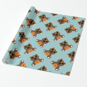 Cool cute Halloween bear sunglasses and pumpkin Wrapping Paper