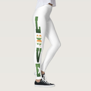 Cool Cute Irish green LOVE glitter pattern Leggings