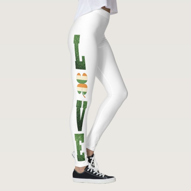 Cool Cute Irish green LOVE glitter pattern Leggings (Right)