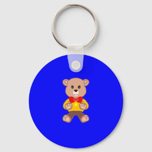 Cool Cute Little Bowtie Teddy Bear on Blue Keychain