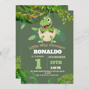 Cool Cute Little Dinosaur 1st Birthday Invitation