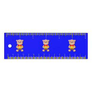 Cool Cute Little Teddy Bear on Blue Ruler