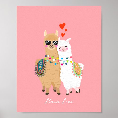 Cool Cute Llama Couple in love  Poster