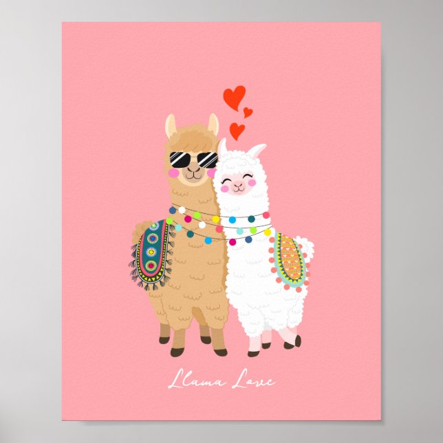 Cool Cute Llama Couple in love  Poster (Front)