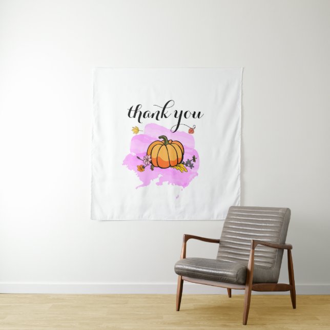 cool cute modern yellow pumpkin lovers word art tapestry (In Situ)