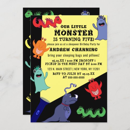 Cool Cute Monster Flashlight Sleepover Birthday Invitation