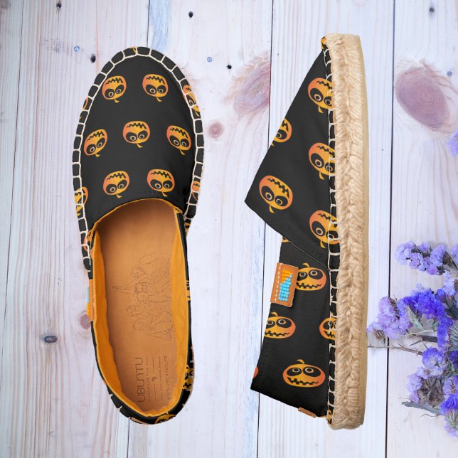 Cool Cute Orange Halloween Pumpkin Pattern Espadrilles (Creator Uploaded)