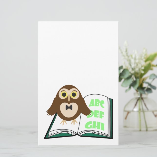 Cool Cute owl with Alphabet book Back to school Stationery (Standing Front)