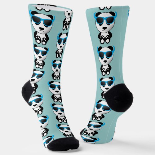 Cool cute panda bear sunglasses blue pattern socks