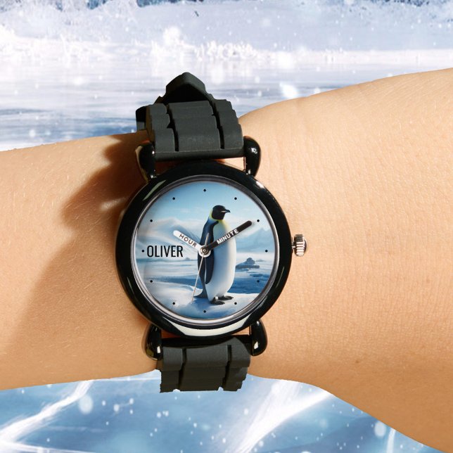 Cool Cute Penguin Ice Watch (A cute watch featuring a painting of a penguin on ice. Nice for children as well as adults)