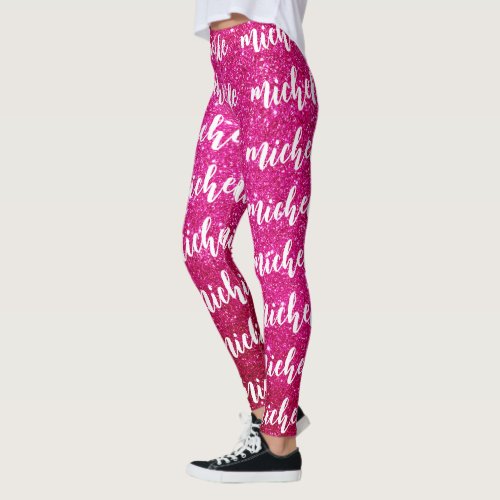 Cool Cute Pink Magenta Glitter Pattern Monogram Leggings
