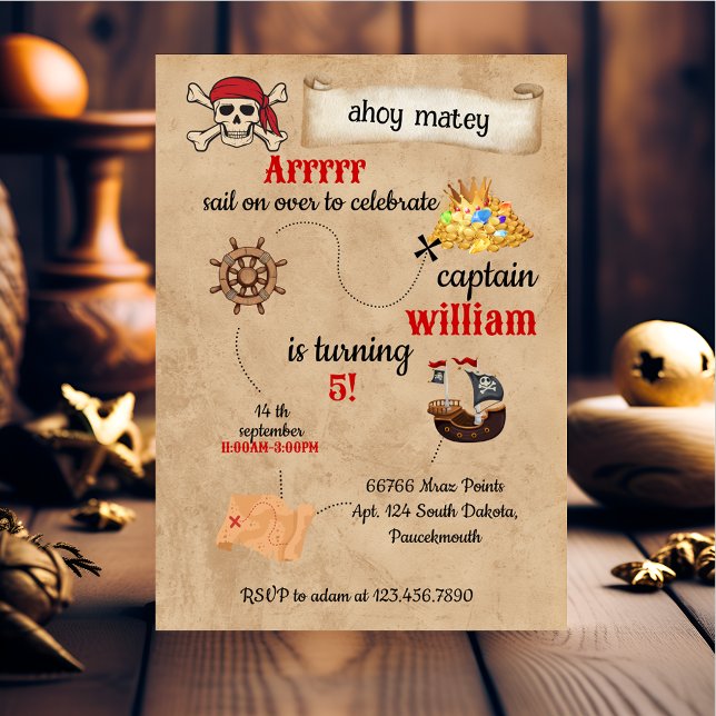 cool cute pool ship Pirate Birthday Invitation (Creator Uploaded)