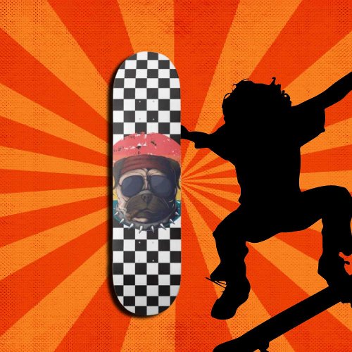Cool cute Pug Checkerboard Skateboard