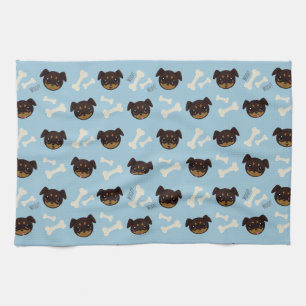 Cool Cute Rottweiler Puppy & Bones Pattern Kitchen Towel
