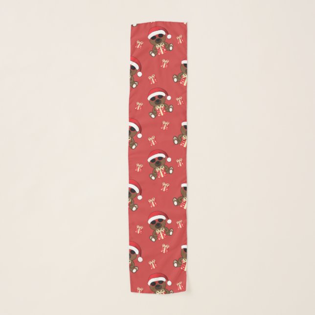 Cool Cute Santa Bear Christmas gift pattern red Scarf (Front)