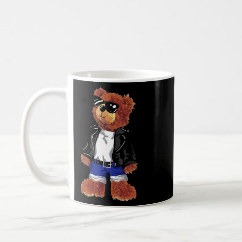 Cool Cute Teddy Bear With Sunglasses Leather Jacke Coffee Mug