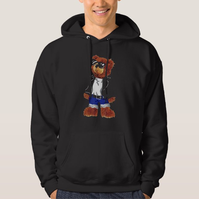 Cool Cute Teddy Bear With Sunglasses Leather Jacke Hoodie (Front)