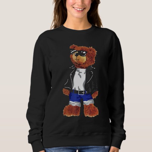 Cool Cute Teddy Bear With Sunglasses Leather Jacke Sweatshirt