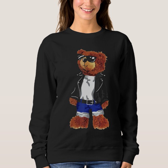 Cool Cute Teddy Bear With Sunglasses Leather Jacke Sweatshirt (Front)