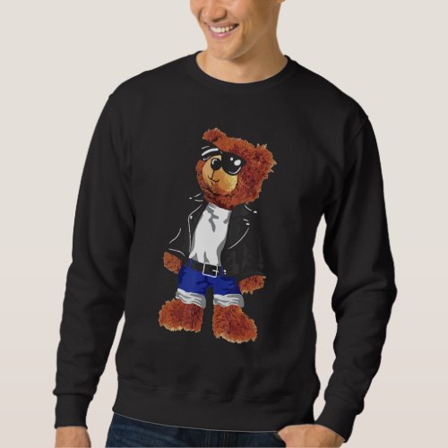 Cool Cute Teddy Bear With Sunglasses Leather Jacke Sweatshirt