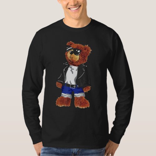 Cool Cute Teddy Bear With Sunglasses Leather Jacke T_Shirt