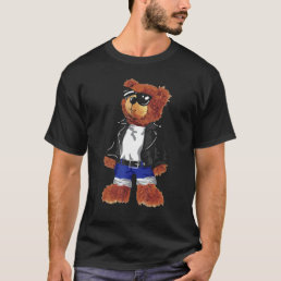 Cool Cute Teddy Bear With Sunglasses Leather Jacke T-Shirt