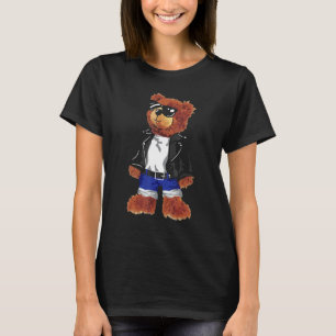 Cool Cute Teddy Bear With Sunglasses Leather Jacke T-Shirt