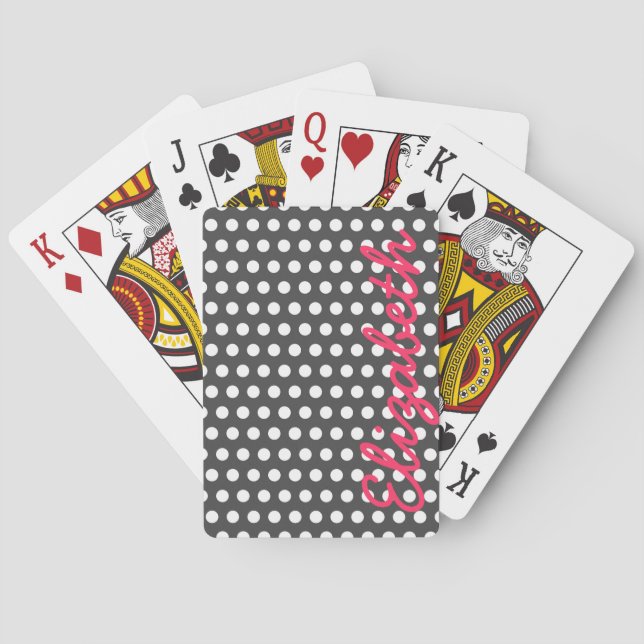 Cool cute trendy girly white polka dots pattern poker cards (Back)