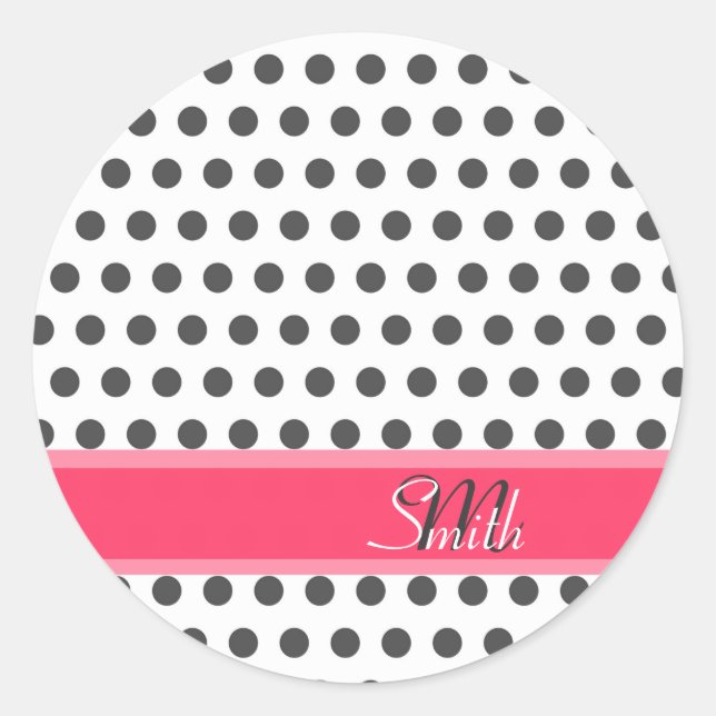 Cool cute trendy monogram grey large polka dots classic round sticker (Front)