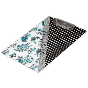 Cool cute trendy vintage roses floral polka dots clipboard