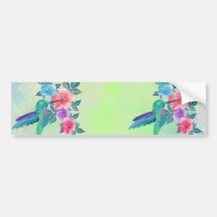 Cool cute trendy watercolours hummingbird floral bumper sticker