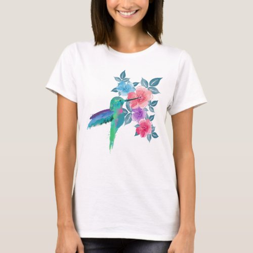 Cool cute trendy  watercolours hummingbird floral T_Shirt