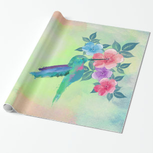 Cool cute trendy watercolours hummingbird floral wrapping paper