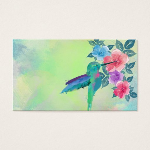 Customizable Cool cute vibrant watercolours hummingbird floral business card templates