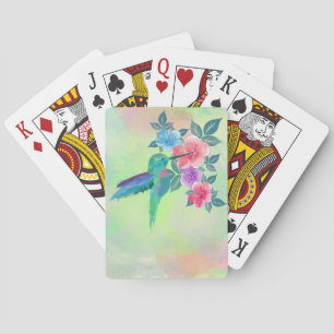 Cool cute vibrant watercolours hummingbird floral poker cards