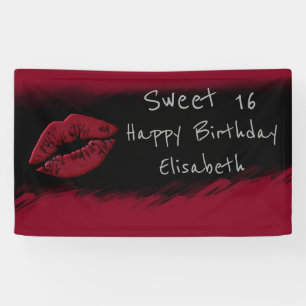 Cool cute watercolor black/red lips sweet 16 party banner