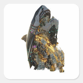 Cool Cyberpunk Shark Gift Idea | Neon Futuristic Square Sticker