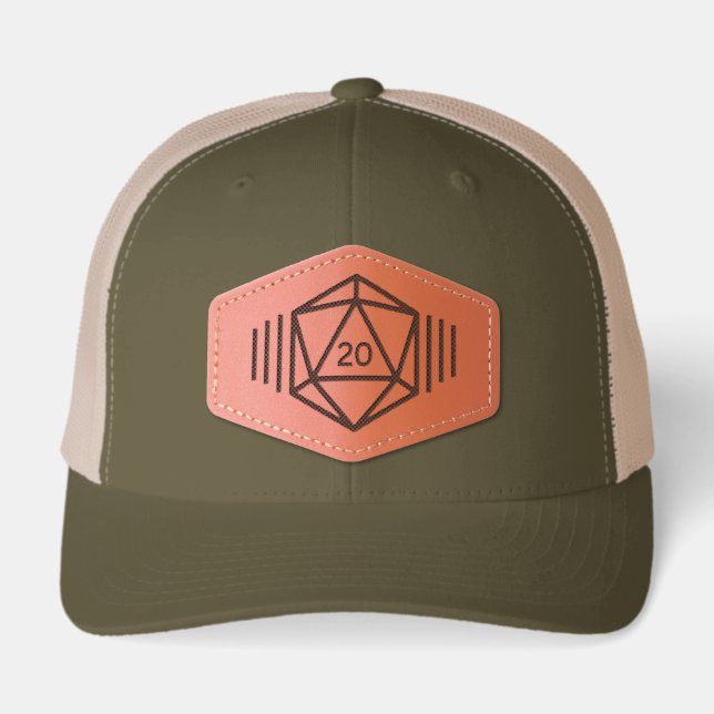 Cool D20 Dice Tabletop Gamer Leather Patch Hat (Front)