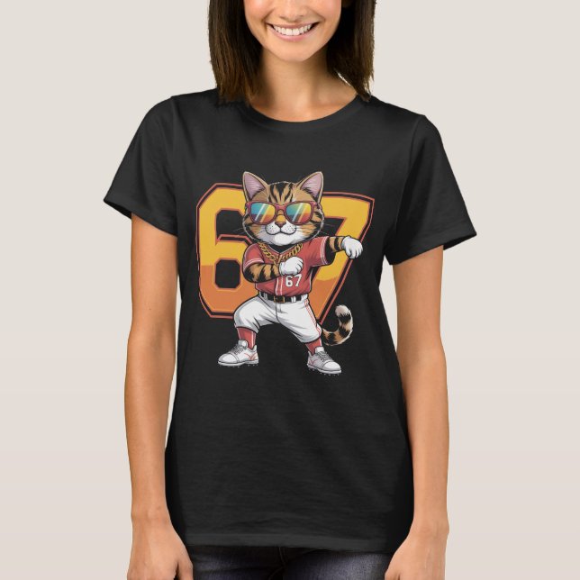 Cool Dabbing Cat 67 Baseball Sports Fan Gift | Fun T-Shirt (Front)