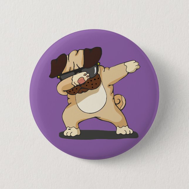Cool Dabbing Pug with Sunglasses Badge Button (Front)