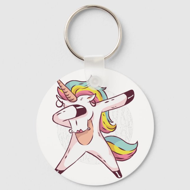 Cool Dabbing Unicorn Rainbow Trendy Dance Moves Keychain (Front)