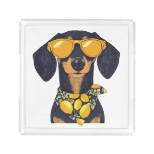 Cool Dachshund Dog Sunglasses Lemons Acrylic Tray