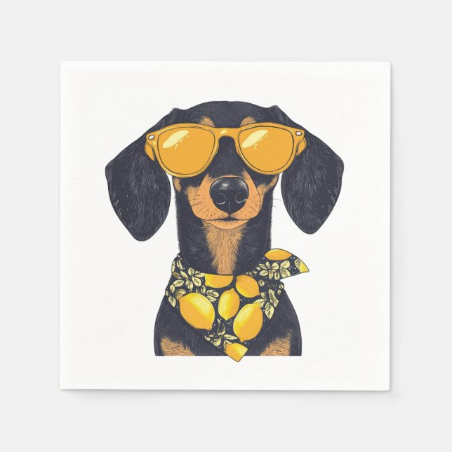 Cool Dachshund Dog Sunglasses Lemons Napkins (Front)