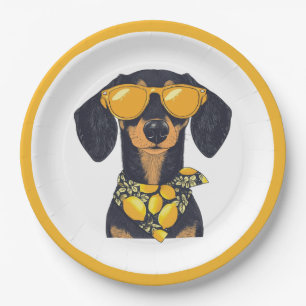 Cool Dachshund Dog Sunglasses Lemons Paper Plates